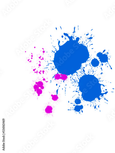 Isolated blue and purple paint splashes in various sizes