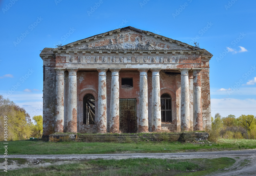 Fototapeta premium abandoned Orthodox church, abandoned temple with columns