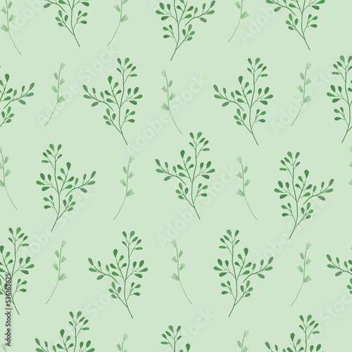 Seamless pattern hand drawn wild herbs on light green background