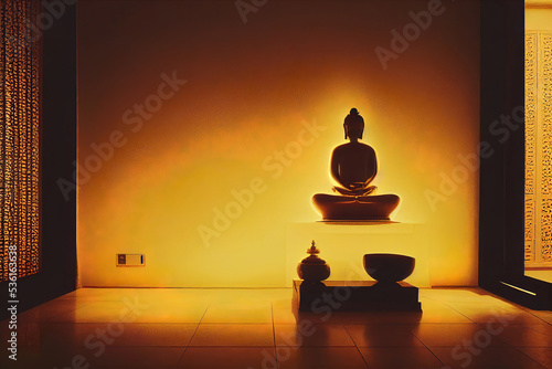 Golden sitting Buddha statue  peaceful religious buddhist background wallpaper