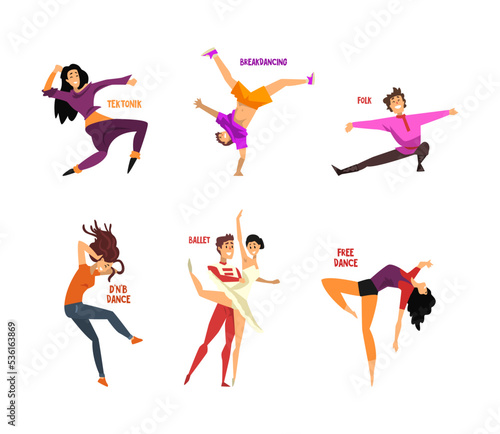 Professional Dancer People Dancing Performing on Stage Vector Set