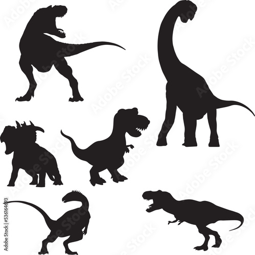 Set of black silhouettes of dinosaurs on a white background © cool vp