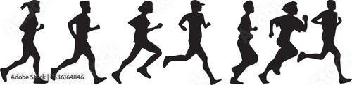 Running people silhouettes. Run concept. Men and Women jogging. Marathon race, sport and fitness with runners and athletes in flat style. Vector illustration.