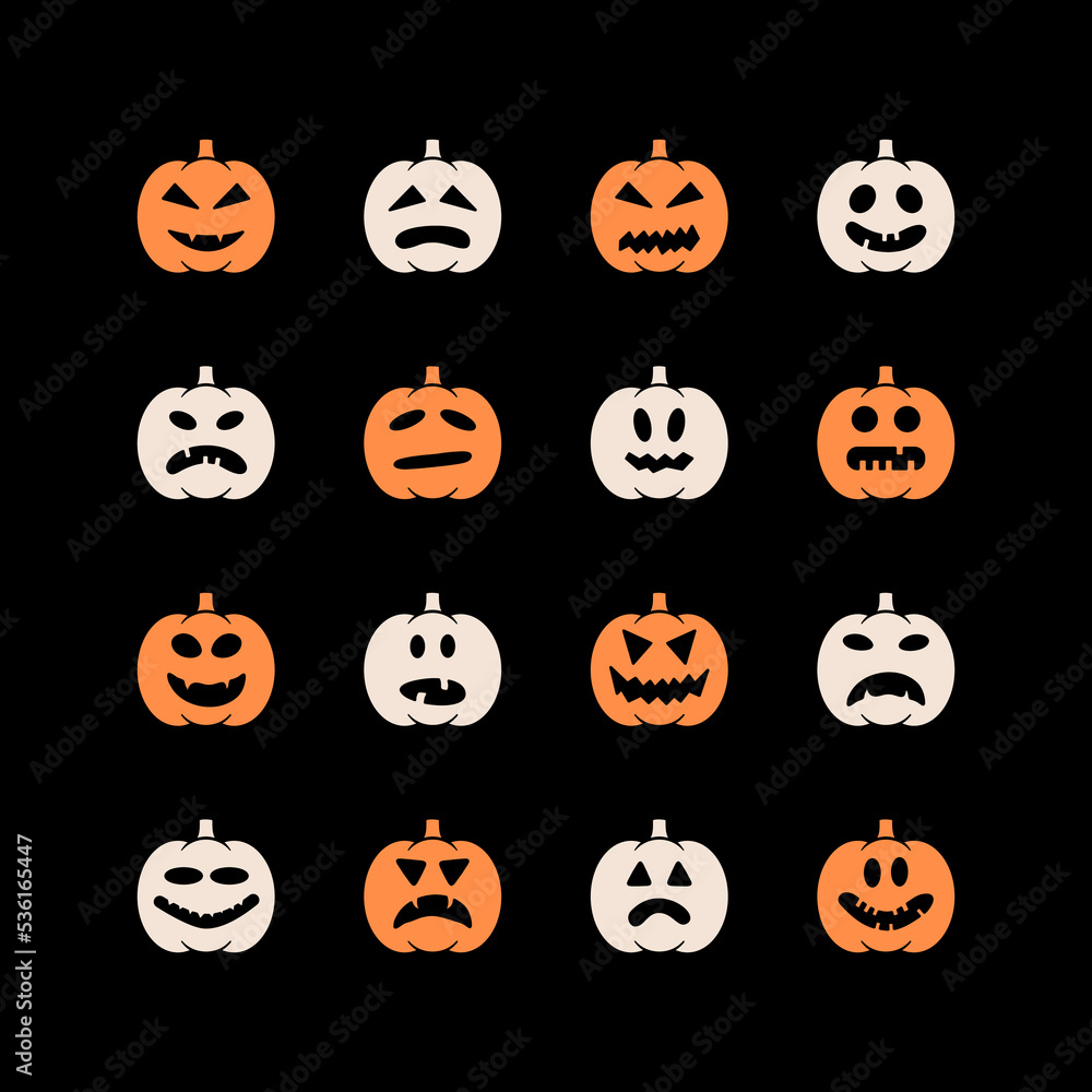 Halloween pumpkin jack lantern vector icons set Halloween pumpkin jack lantern vector icons set