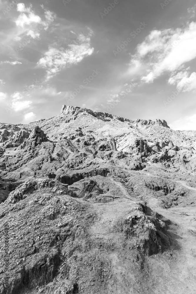 black and white photo of mountain located in Atacama desert