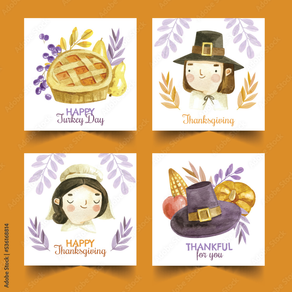 watercolor thanksgiving banners collection vector design illustration