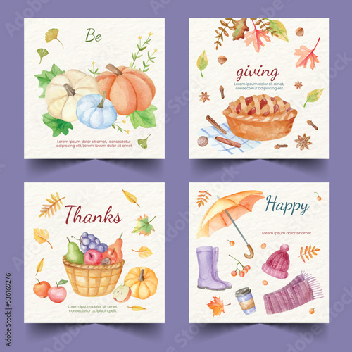 watercolor thanksgiving banners collection vector design illustration