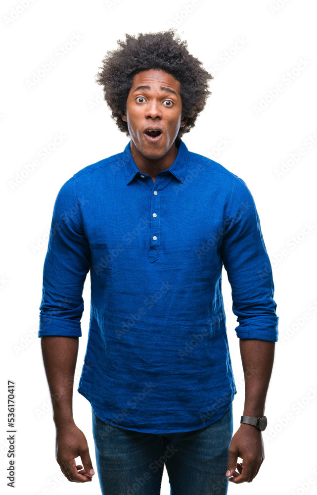 Afro american man over isolated background afraid and shocked with surprise expression, fear and excited face. Afro american man over isolated background afraid and shocked with surprise expression, fear and excited face.