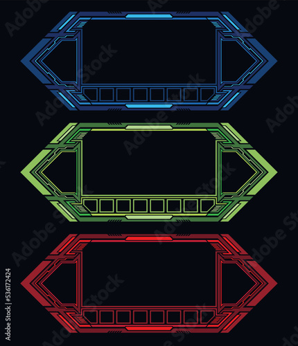 Hi-tech style frame on various colors for video games