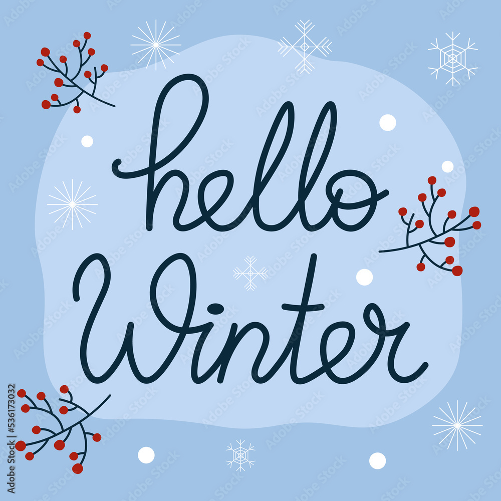 Hello Winter Lettering For Poscard Or Banner Vector Illustration In Flat Style