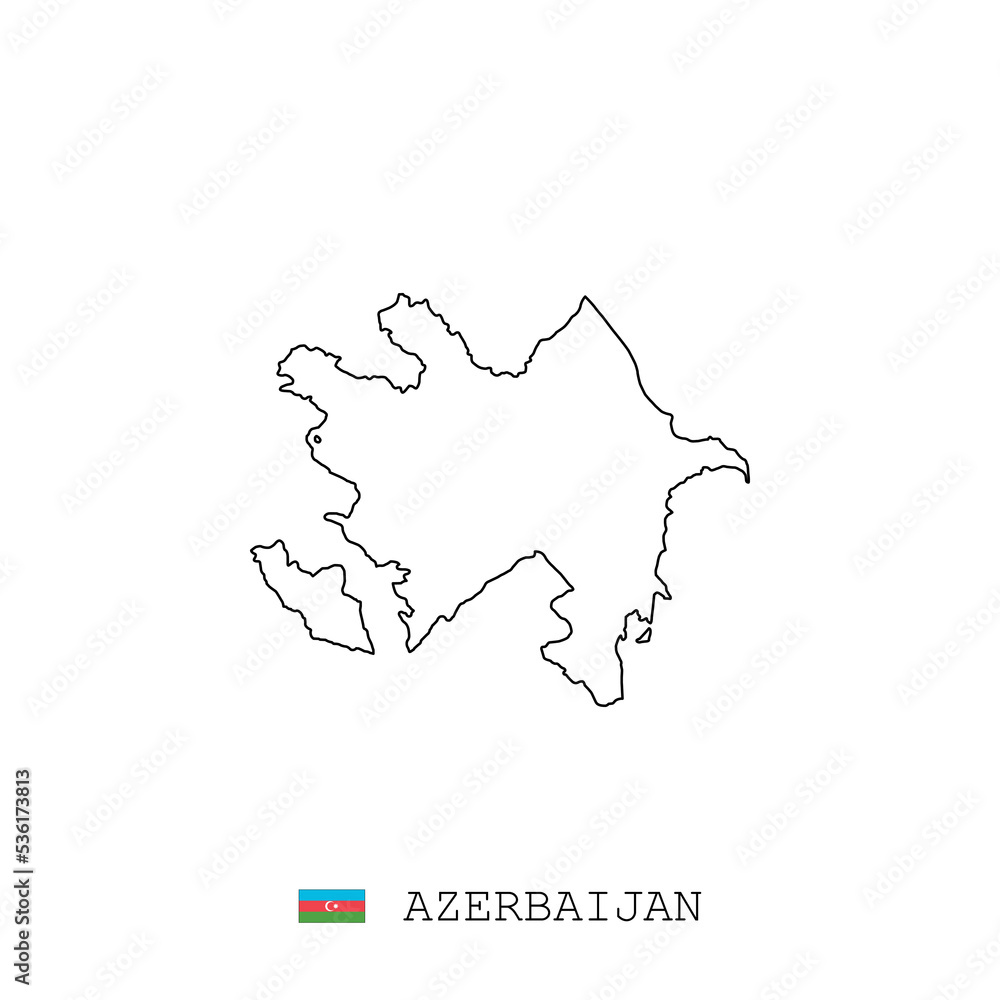 Azerbaijan vector map outline, line, linear. Azerbaijan black map on white background. Azerbaijan flag