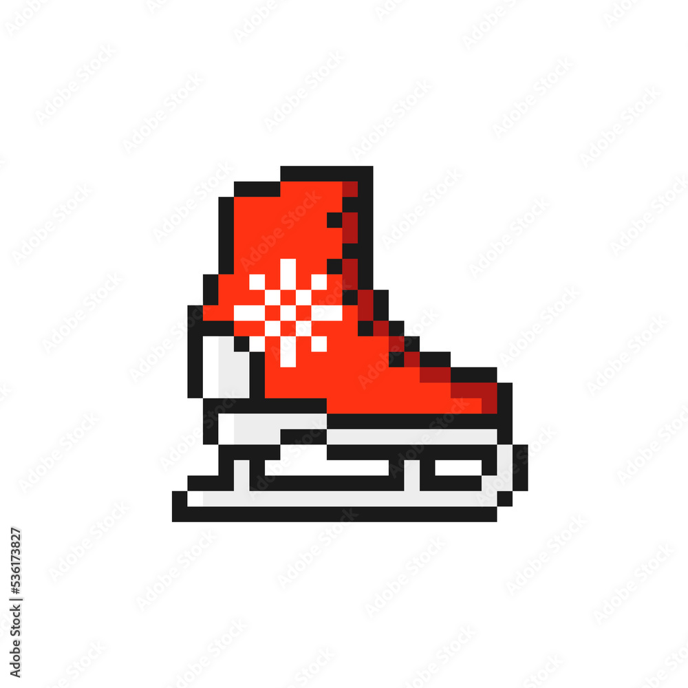 Ice skates icon in pixel art design isolated on white background. Figure skates vector sign symbol. Ice skates icon in pixel art design isolated on white background. Figure skates vector sign symbol.