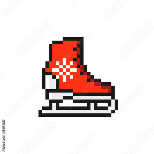 Ice skates icon in pixel art design isolated on white background. Figure skates vector sign symbol.