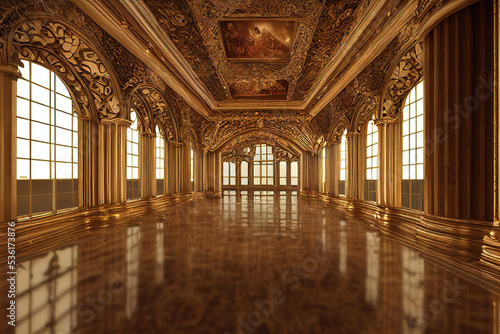 Fototapeta Beautiful luxury golden renaissance palace interior