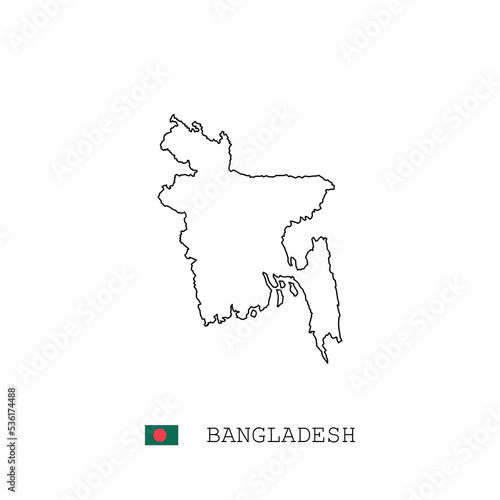 Bangladesh vector map outline, line, linear. Bangladesh black map on white background. Bangladesh flag