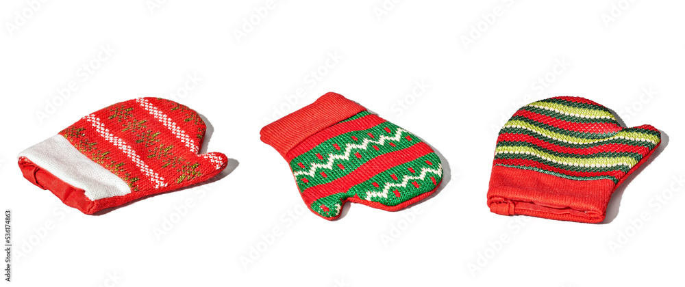 Christmas cap and gloves on a white background Christmas cap and gloves on a white background