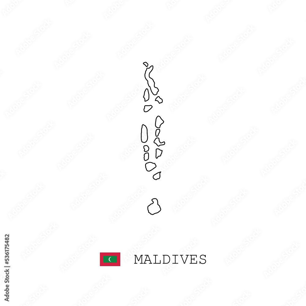 Maldives vector map outline, line, linear. Maldives black map on white