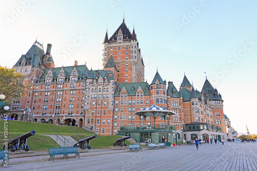 Chateau Frontenac and Dufferin Terrasse in Quebec City, late evening, Canada