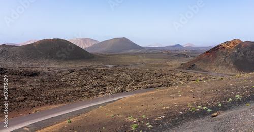 Volcanoes in Timanfaya National Park on Lanzarote, Canary Islands, Spain.