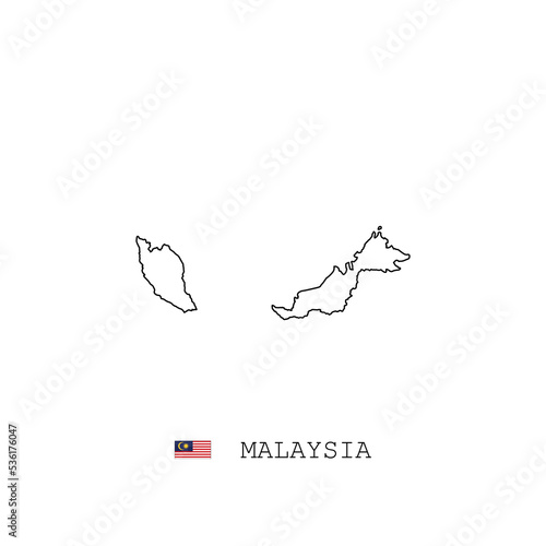 Malaysia vector map outline, line, linear. Malaysia black map on white background. Malaysia flag