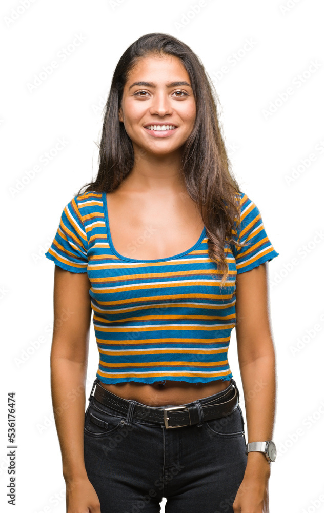 Obraz premium Young beautiful arab woman over isolated background with a happy and cool smile on face. Lucky person.