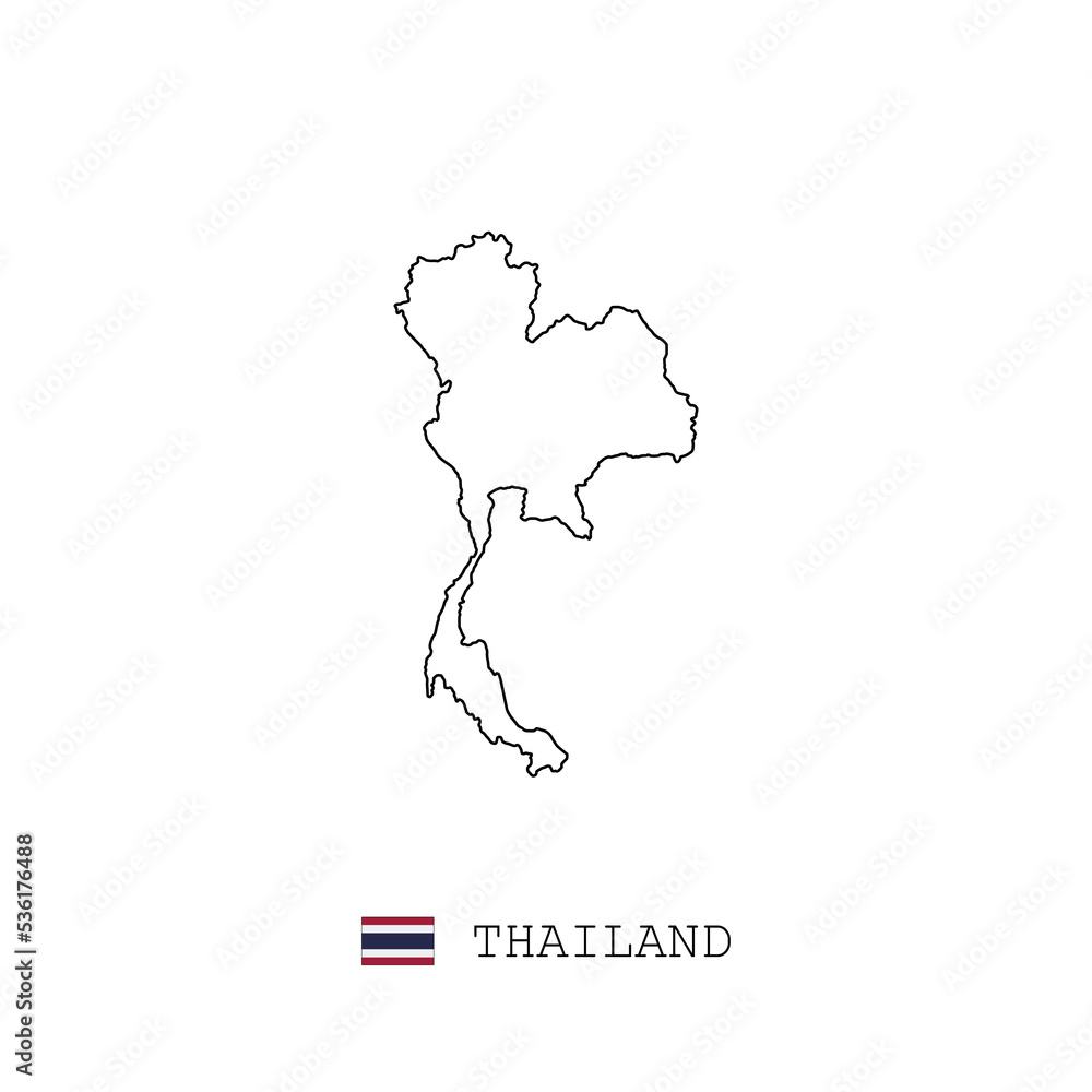 Thailand vector map outline, line, linear. Thailand black map on white background. Thailand flag Thailand vector map outline, line, linear. Thailand black map on white background. Thailand flag