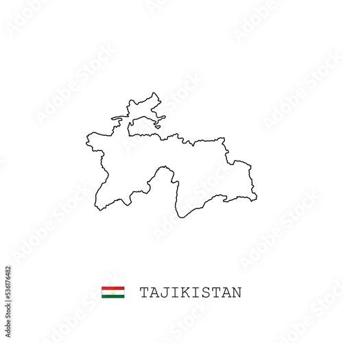 Tajikistan vector map outline, line, linear. Tajikistan black map on white background. Tajikistan flag