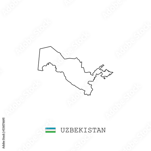 Uzbekistan vector map outline, line, linear. Uzbekistan black map on white background. Uzbekistan flag
