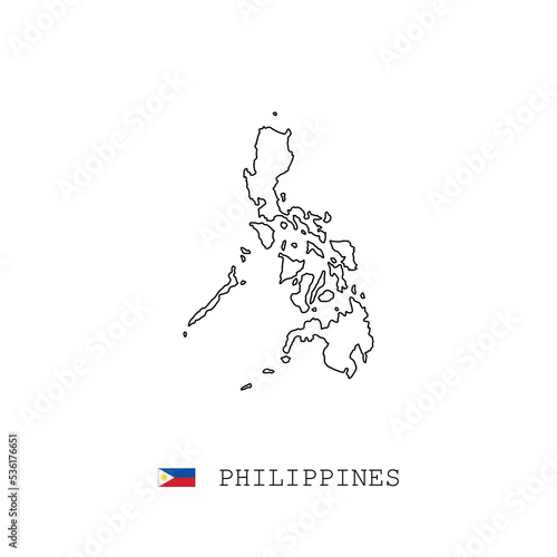 Philippines vector map outline, line, linear. Philippines black map on white background. Philippines flag