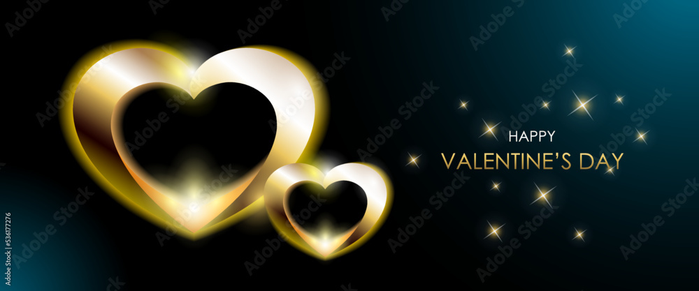 Elegant vector banner for Valentines day with two shining golden hearts ...
