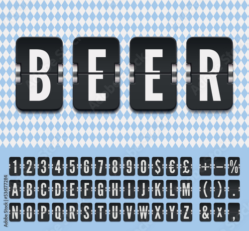 Analog airport flip scoreboard with flight information of arrival destination in Germany Munich with oktoberfest font and flight font. Vector illustration