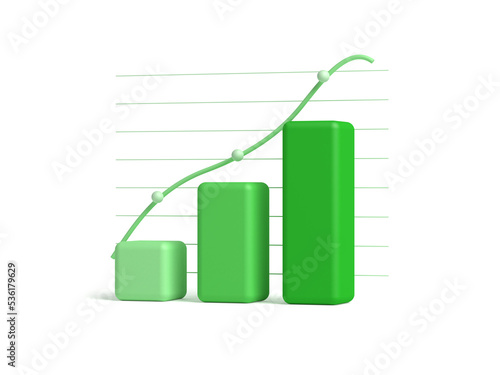 Green bar graph isolated on white background. Positive trend. Profit. Growing diagram. 3d illustration.