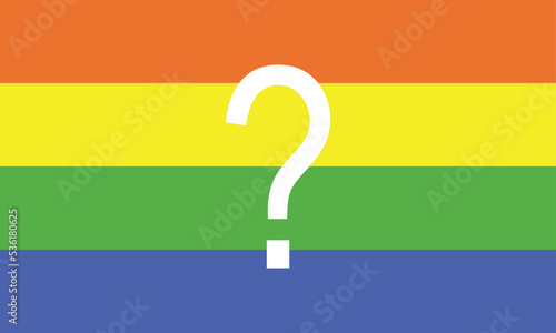 Questioning flag vector illustration. Symbol Question mark on pride LGBTQ+ community. Gender, sexual orientation, romantic or any aspect of ones identity is by investigating, educating and exploring.