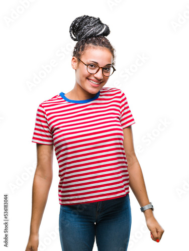 Young braided hair african american girl wearing glasses over isolated background with a happy and cool smile on face. Lucky person.