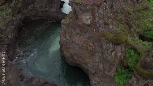 Drone Over Waterfalls And Cascades In Klougljufur Canyon photo