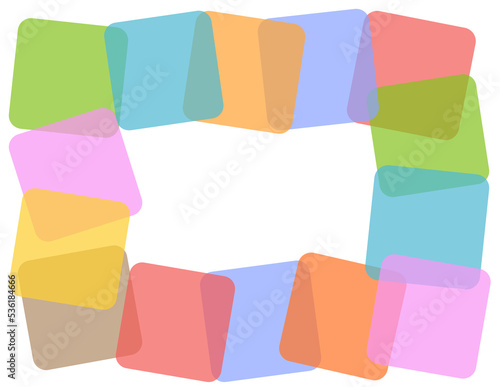 Coloured transparent cards, stickers, forming a rectangle, with a blank space inside.