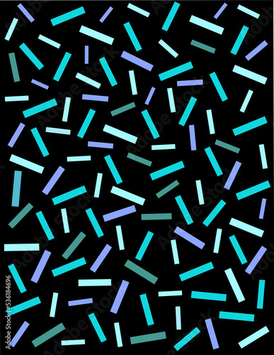 Graphic pattern - mosaic - rectangles in cool colours on a black background.
