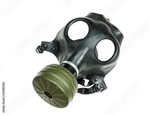Old army surplus gas mask isolated.