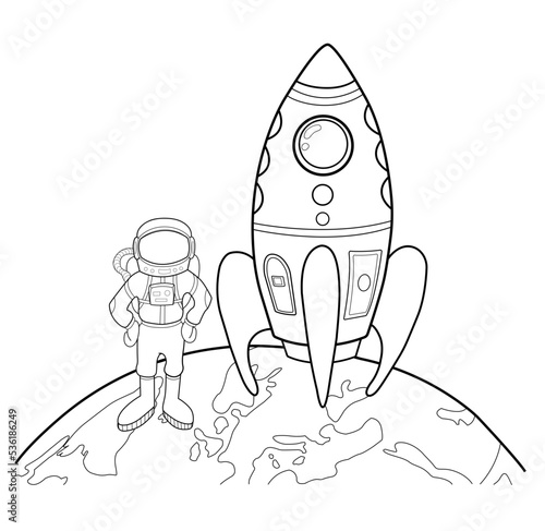 astronauta y cohete espacial dibujo