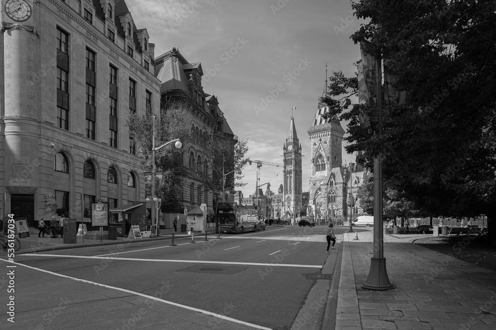 City street with Canada's Parliament buildings