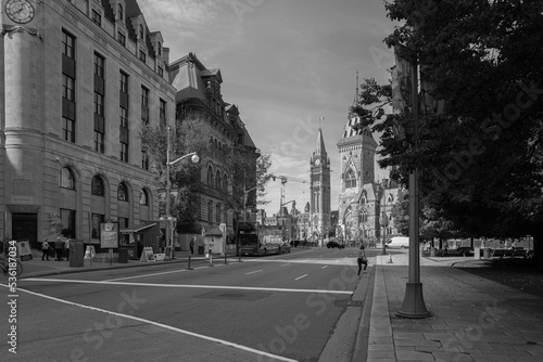 City street with Canada's Parliament buildings