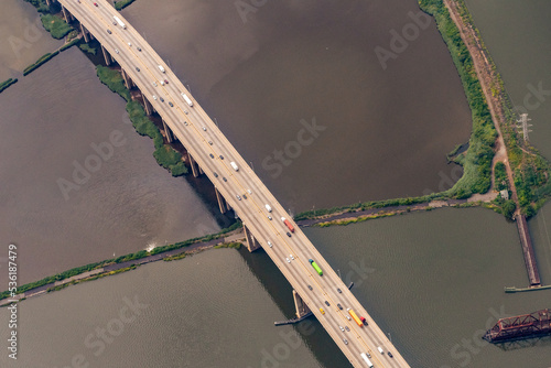 Overhead view of the bridges of the New Jersey Turnpike over the swamps of the Meadowlands in Northern New Jersey. 