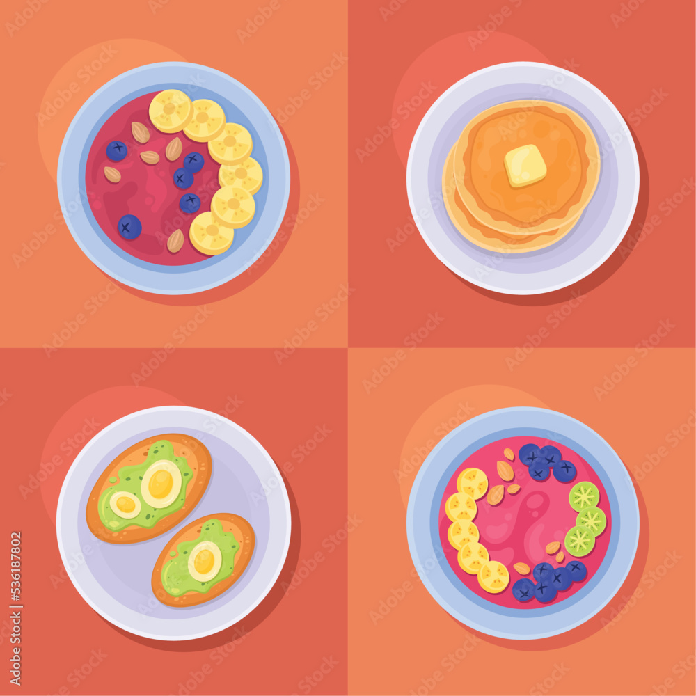 four breakfast menu icons