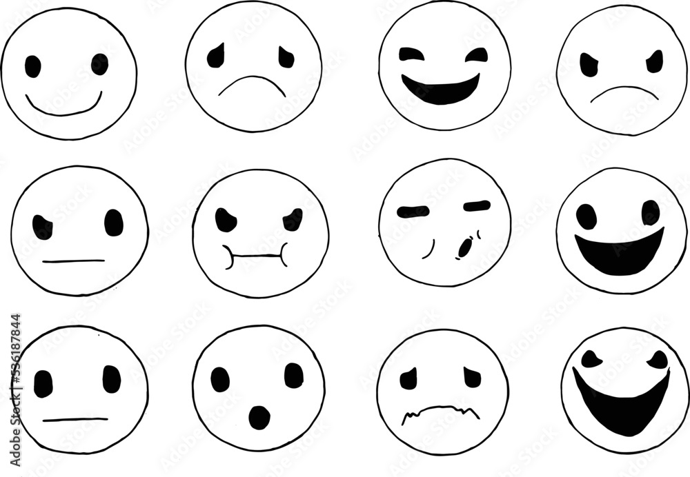 vector black and white emoticons that can be edited and collected Stock Vector Adobe Stock