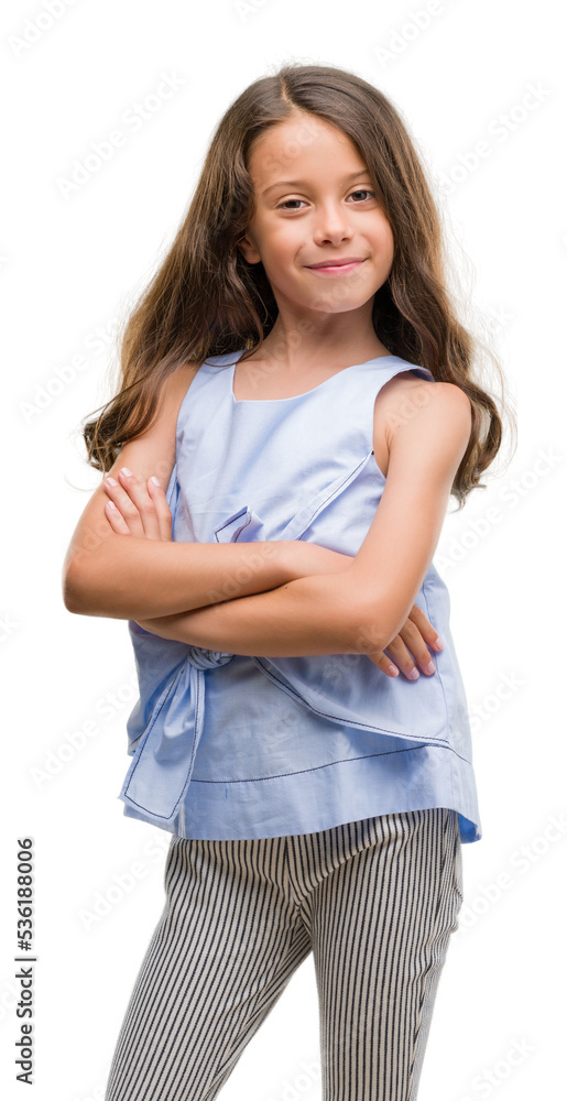 Fototapeta premium Brunette hispanic girl happy face smiling with crossed arms looking at the camera. Positive person.