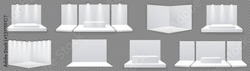 White exhibition stand with desk presentation room