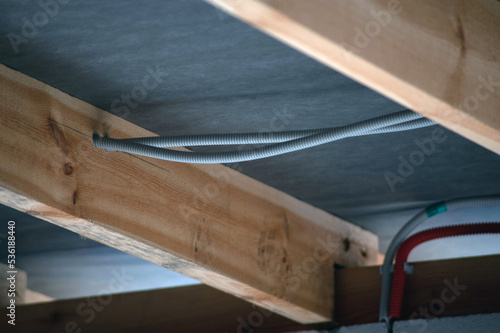 Fotografie New home construction lights and ceiling electrical