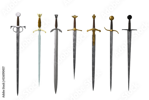 Obraz na plátně Collection of medieval fantasy swords. 3D rendering isolated.