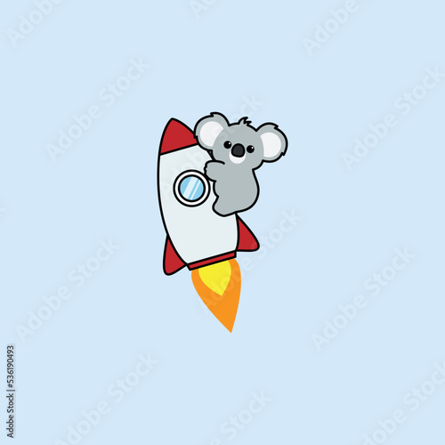 Cute koala riding rocket cartoon, vector illustration