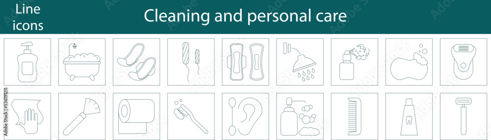 Cleaning and personal care. Cleaning icons set. Cleaners. Vector Cleaning and personal care. Cleaning icons set. Cleaners. Vector
